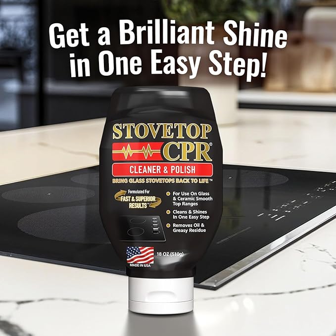 CPR Stovetop 2-in-1 Glass Stovetop Cleaner and Glass Polish(18oz)-Ceramic Top Stove Cleaner, Oven Top, Cooktop, Electric Stove Ceramic (18 Ounce (Pack of 2))