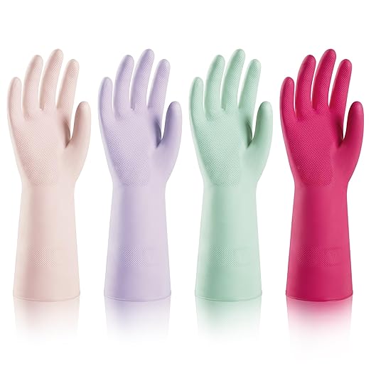 ThxToms 4 Pairs Nitrile Cleaning Gloves, Latex free Reusable Dishwashing Gloves for Women, Kitchen and Bathroom Cleaning, Non-Slip &Flexible, 10 Mil, Colorful, M