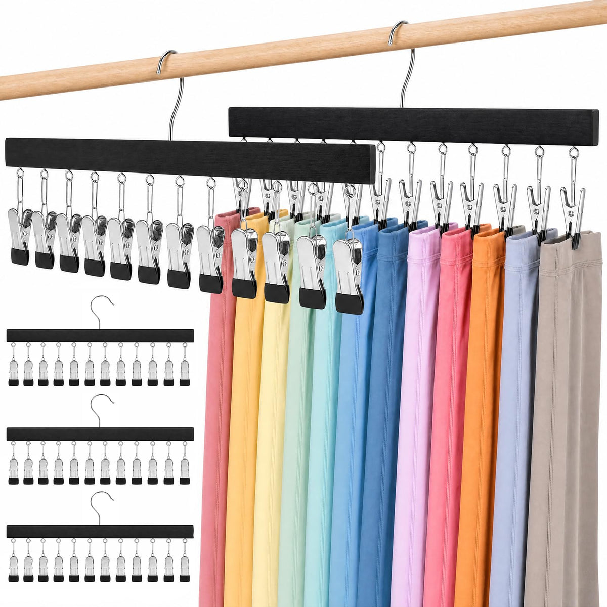 Closet Organizer, 60-Clip Pants Hanger, 5 Pack Black - Image 1