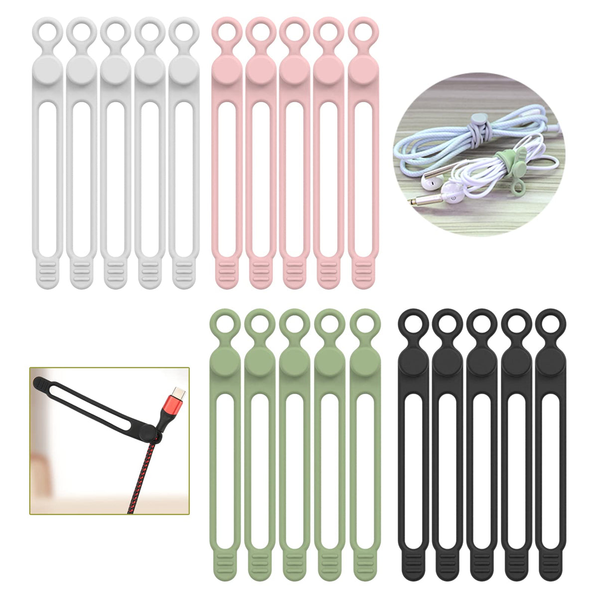 UMUST 20Pcs Silicone Cable Ties, Cable Management Cord Organizer - Image 1