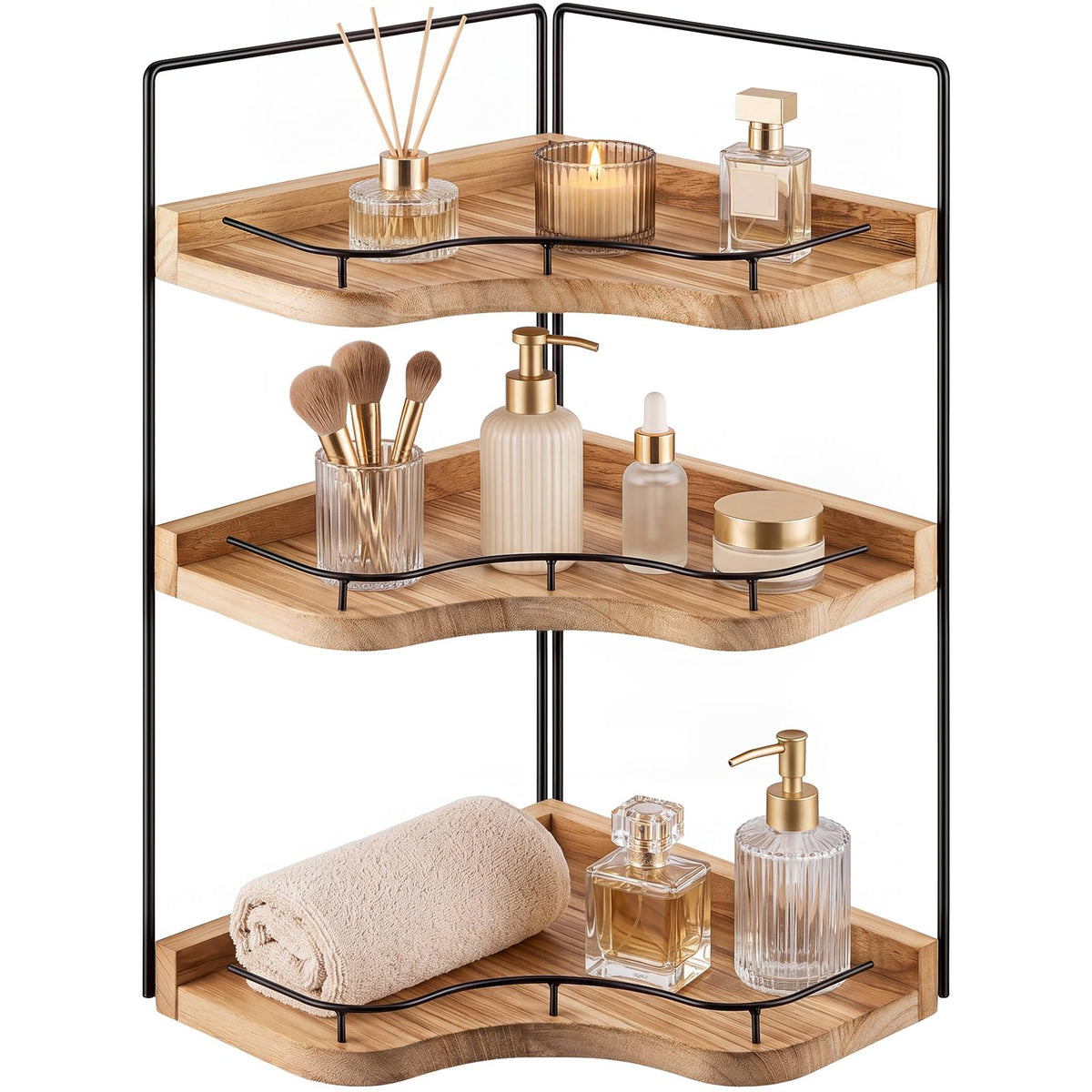 Ripeng 3 Tier Corner Bathroom Counter Organizer, Wooden Vanity - Image 1