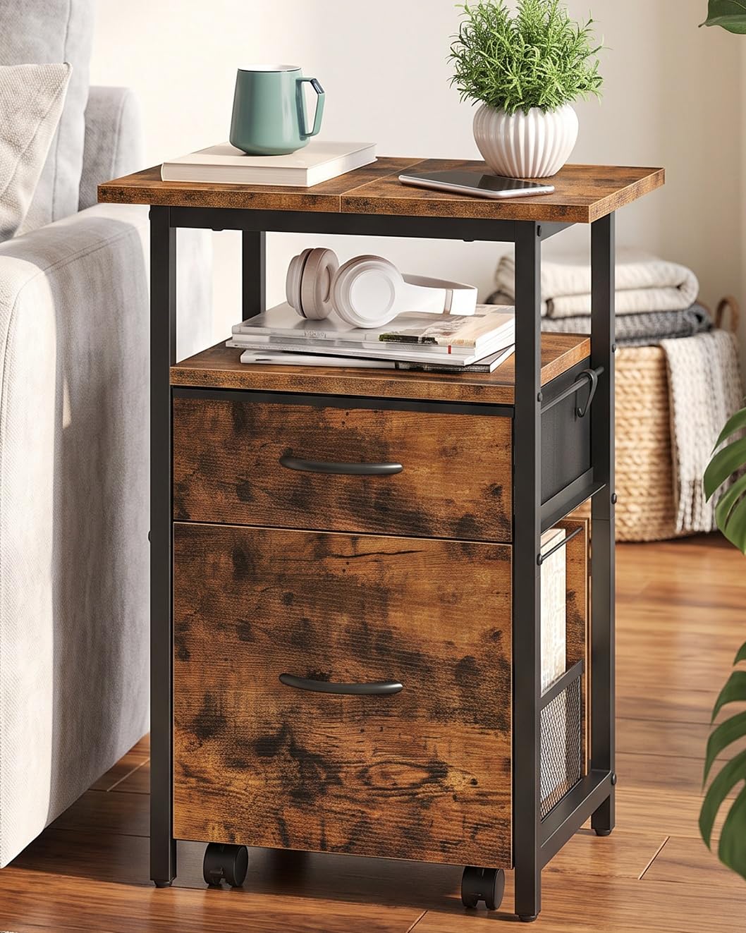 2-Drawer File Cabinet, Printer Stand, Rustic Brown and Black - Image 1