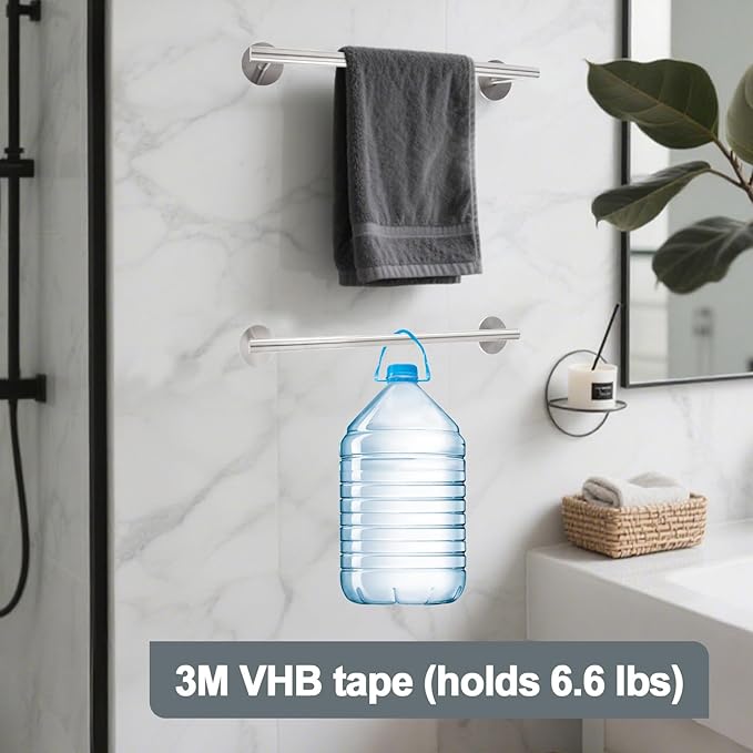 Self Adhesive Towel Bar,No Drilling Stainless Steel Towel Rack,AcGlbauric 16 Inch Brushed Nickel Towel Holder for Wall Mounted,Multi-Purpose Stick on Holder for Bathroom and Kitchen