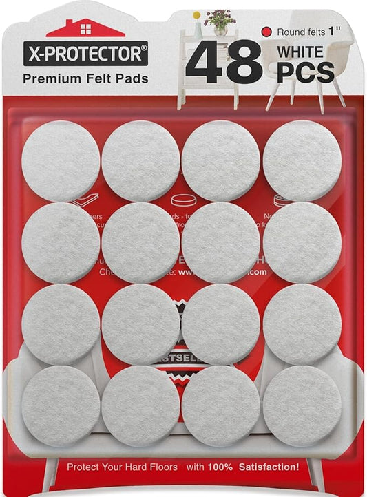 Felt Furniture Pads X-PROTECTOR - 48 Premium Felt Pads Floor Protector - Chair Felts Pads for Furniture Feet Wood Floors - Best Furniture Pads for Hardwood Floors - Protect Your Hard Floors! (White)