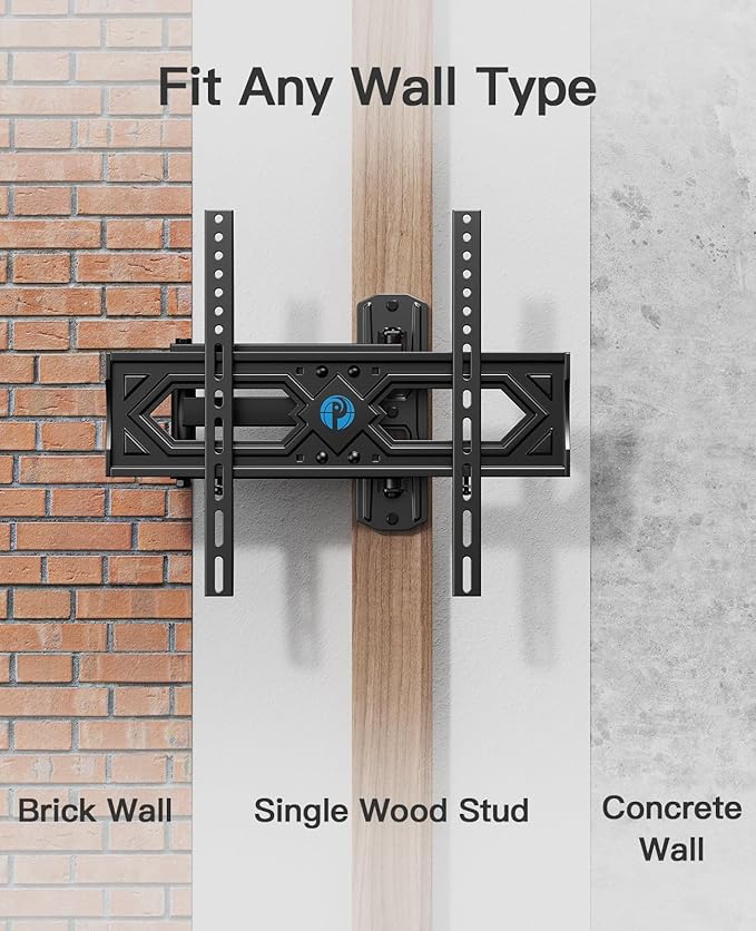 Pipishell Full Motion TV Wall Mount for 26-60 Inch Flat Curved TVs, Heavy Duty Single Articulating Arms TV Bracket Up to VESA 400x400mm and 77lbs, Support Swivel, Tilt, Level Adjustment