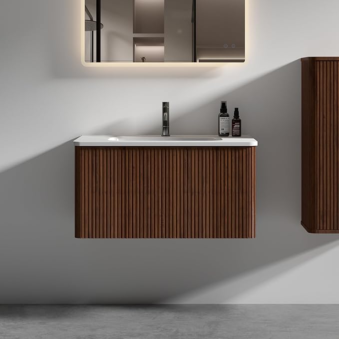 Bathroom Vanity with Sink,Large Storage Wall Mounted Floating Bathroom Vanity with Overflow for Modern Bathroom, One-Piece Sink Basin Minimalist Bathroom Sink Cabinet