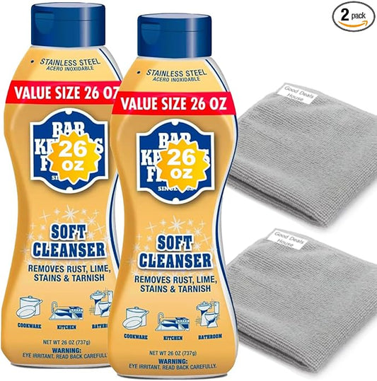 Bundle: Soft Cleanser, 26 OZ - 2 Packs & Microfiber Cleaning Towels, 16x12 inch, 2 Count | 2 * 26 oz + 2 towels