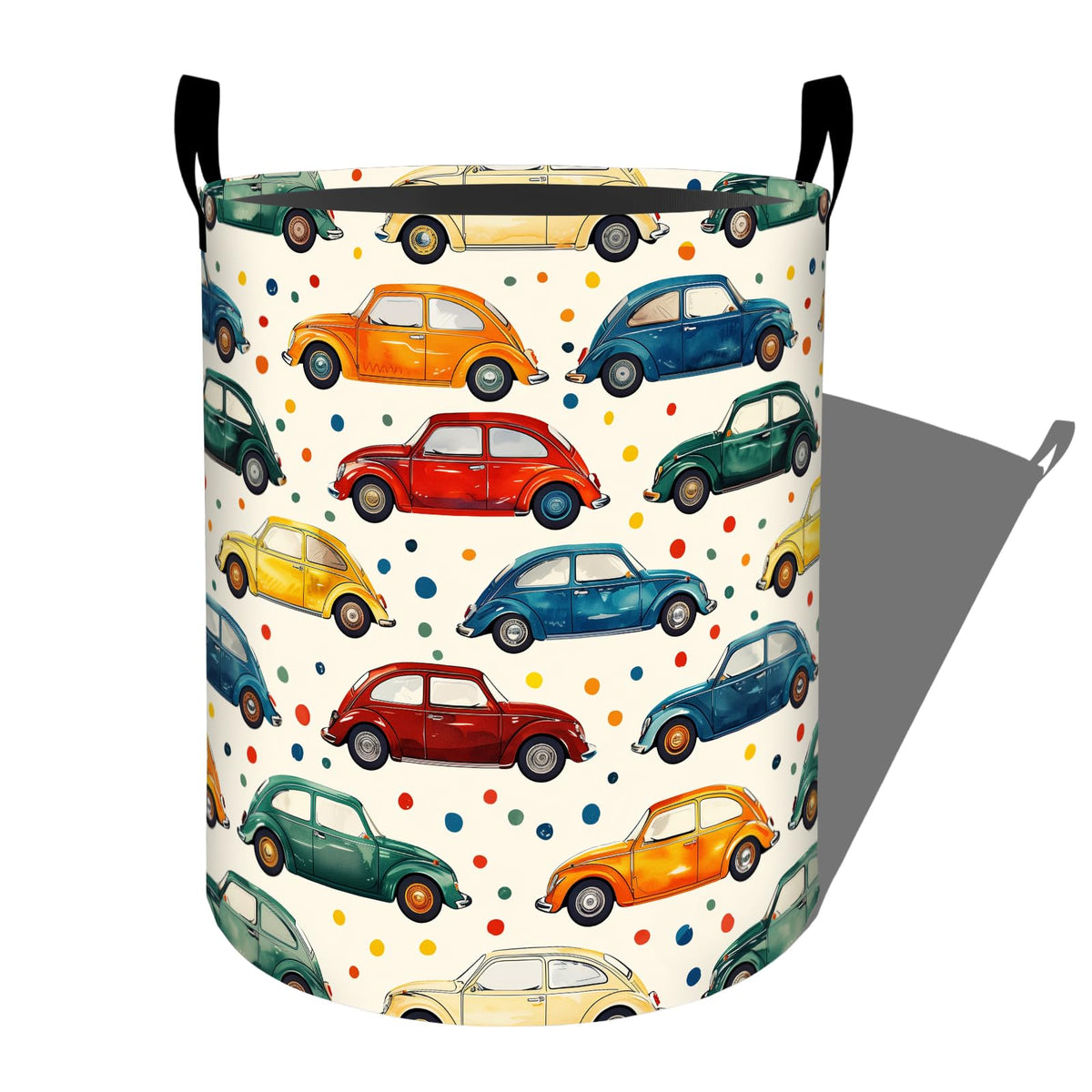 Colorful Cars Polka Dots Pattern Laundry Basket | Home Organization - Image 1