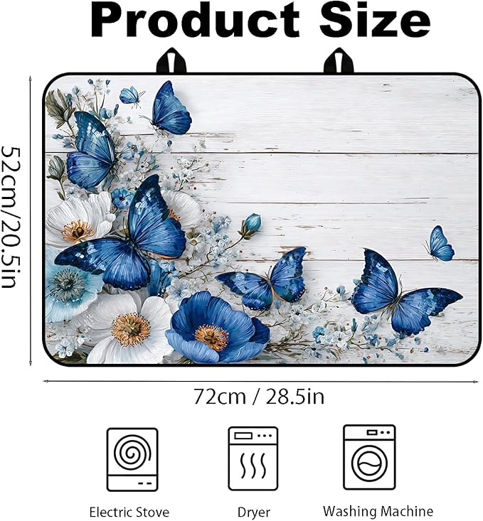 Glass Stove Top Covers for Electric Stove, Heat Resistant Counter Protector Mat, Non Slip Waterproof Surface Cover for Kitchen Counter and Cooktop (Blue Butterfly, 28"L x 20"W)