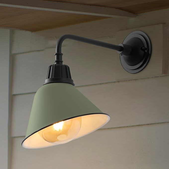 JONATHAN Y JYL7612I Croydon 9.63" 1-Light Farmhouse Industrial Indoor/Outdoor Iron LED Gooseneck Arm Outdoor Sconce for Entryway Lobby Kitchen Bathroom Bedroom Living Room Hallway, Matte Olive Green