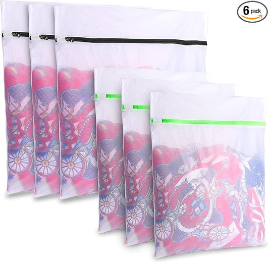 GOGOODA Mesh Laundry Bags for Delicates Durable Protective Wash Bags Travel Storage Bags for Intimates Lingerie, 6PCS （3L,3M）