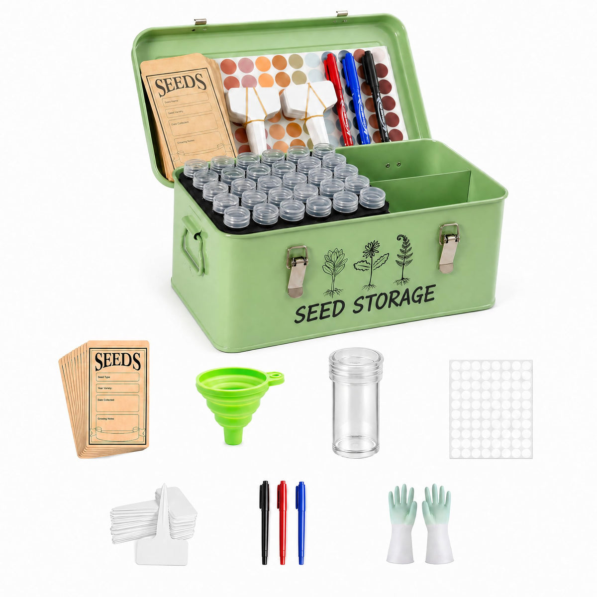 Seed Storage Box – Metal Seed Packet Organizer with Garden - Image 1