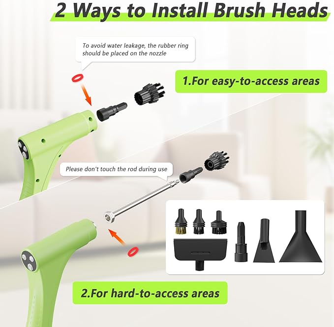 Steam Cleaner, Handheld Steam Cleaner with 6 Levels Adjustable Handle, 1.5L Water Tank, Steamer for Cleaning, Portable Steam Cleaner for Home, Car, Furniture, Couch, Bed Bugs (White & Green)