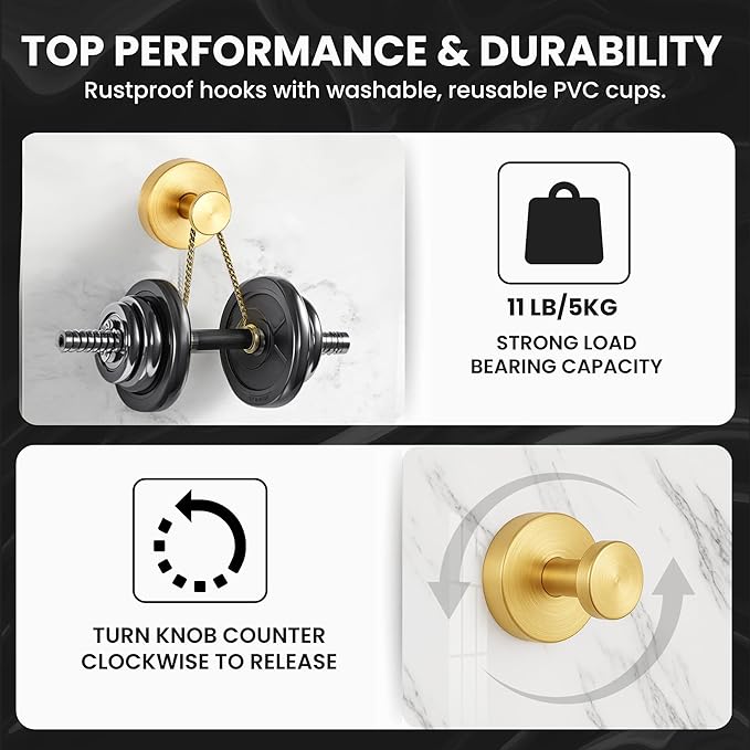 Suction Cup Hooks 4 Pack – Heavy Duty No Drill Bathroom Towel Hooks, Removable Reusable Stainless Steel Shower Wall Hooks for Kitchen, Glass, Door, Bathrobe, Coat & Accessories