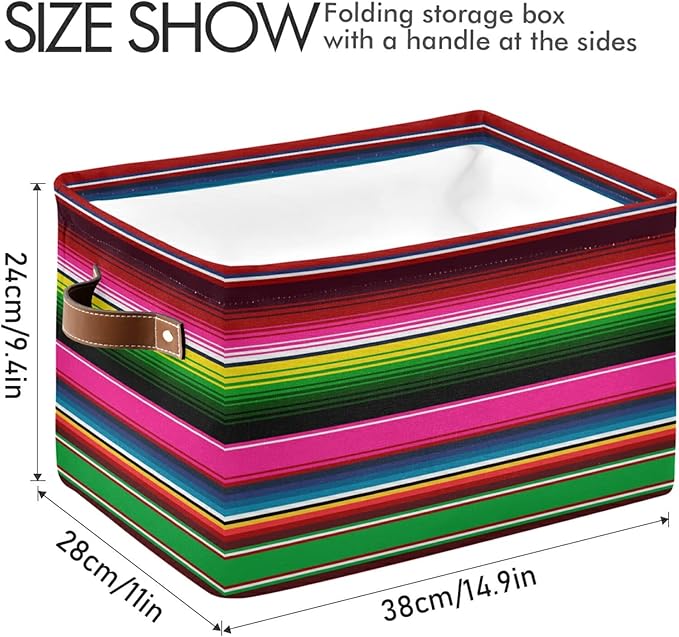 xigua Storage Basket Mexican Serape Blanket Stripes Colorful Storage Bin with Handle, Large Storage Cube Collapsible for Shelves Closet Bedroom Living Room 1PC