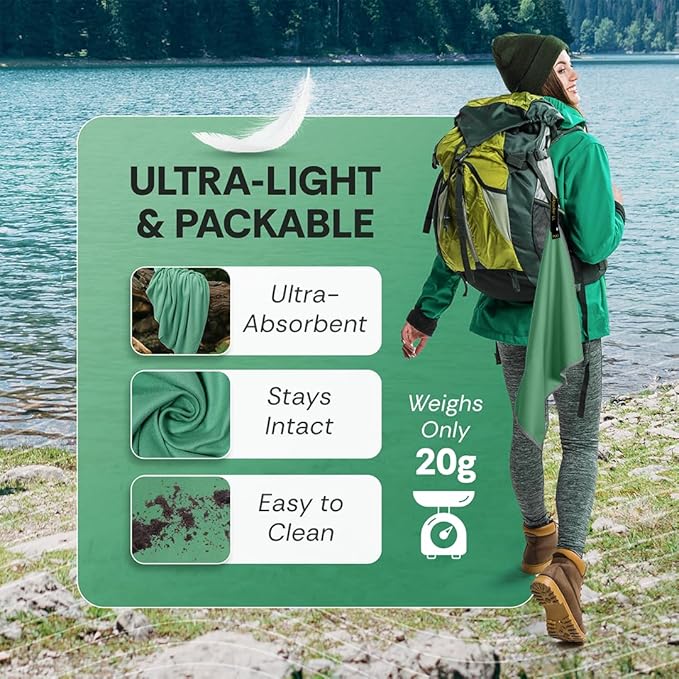 Elite Tail Magic -8 Pack - Lightweight Soft Compact Travel Towel | Quick Drying Backpacking Towel Ultralight with Loop Strap | Sport and Gym Microfiber Face Cloth Yoga | Small 12.5 x 9.9 inches