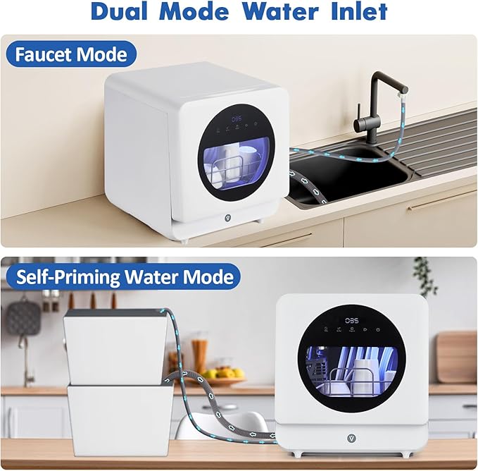 Dishwasher Countertop Compact Portable Dishwasher with Faucet & Self-Priming Water Modes Water Inlet, Compact with More Space Inside,6 Programs Ideal for RV & Apartments, No Hookup Needed