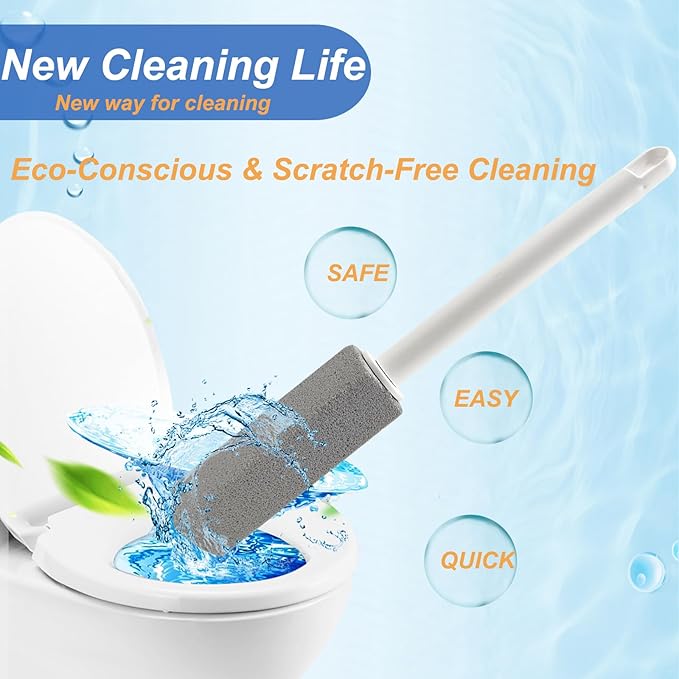 Pumice Stone Toilet Bowl Cleaner with Extra Long Handle - Effortlessly Removes Hard Water Stains, Limescale, Calcium, Rust from Toilets, Bathtubs, Grills, Pools & Sinks, 1 Wand+6 Pumice Stones
