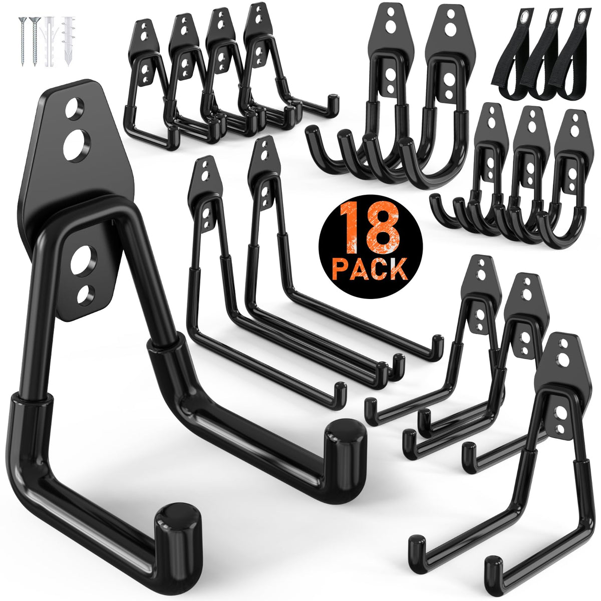 Housolution Steel Garage Hooks - 18Pack Anti-Slip Coating, Black - Image 1