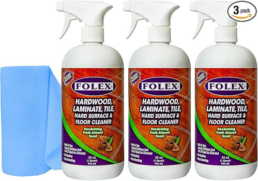 FOLEX Hardwood, Laminate, Tile, Hard Surface & Floor Cleaner with Reusable Cleaning Cloth, Fresh Almond Scent, Residue and Streak Free - 3 Pack