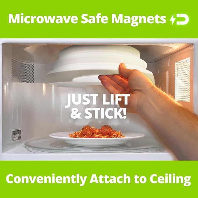 HOVER COVER High Power Magnetic Microwave Splatter Cover with Strongest Magnetic Grip, Collapsible 12-Inch BPA-Free Food Lid, Vented Plate Guard, Dishwasher Safe Space-Saving Storage - White