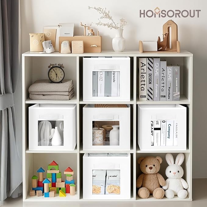 Storage Cube 11 Inch - Cube Storage Bins with Window, Closet Storage Baskets with Handle, Fabric Bins for Closet, Shelves, Toys, Clothes, Set of 10, White