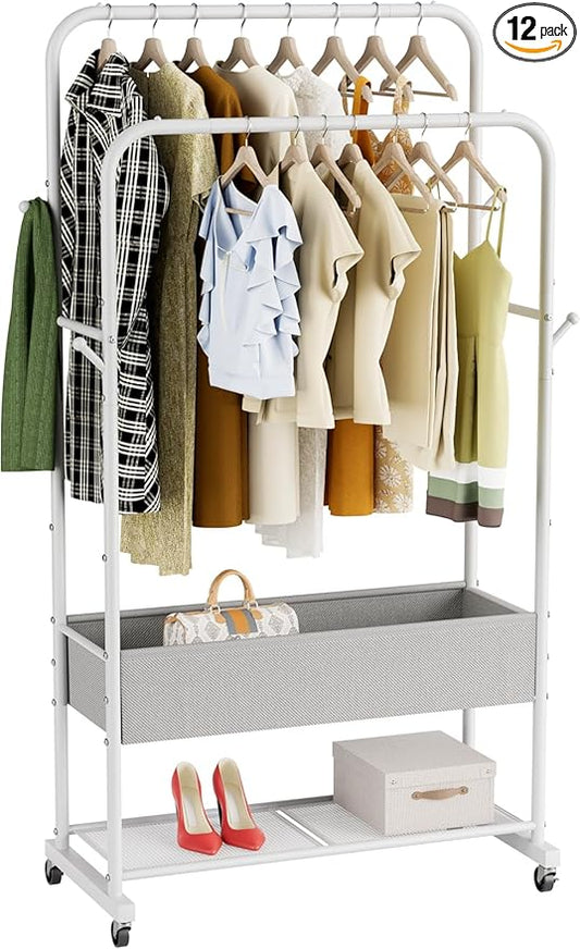 Clothes Garment Coat Rack Drying Clothing Racks Metal Freestanding for Hanging Clothes Portable Closet for Laundry Bedroom White