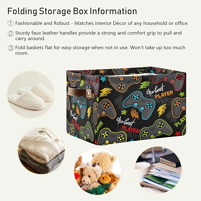 Storage Basket Gamepad Storage Bin Cube with Handles Foldable Storage Baskets for Shelves Living Room Home Decor 1PC