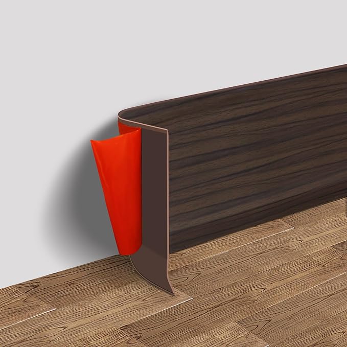 Vinyl Wall Base Baseboard Molding Trim 4" Flexible Self Adhesive Rubber Wall Base Moulding Trim Peel and Stick Design, 4 Inch x 200 Feet, Brown Wood