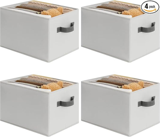 Cupic Cupid Storage Bins Closet, Fabric Closet Organizers and Storage, 4-Pack Baskets for Organizing, Large Storage Boxes with Handles for Clothes and Toys, Light Gray