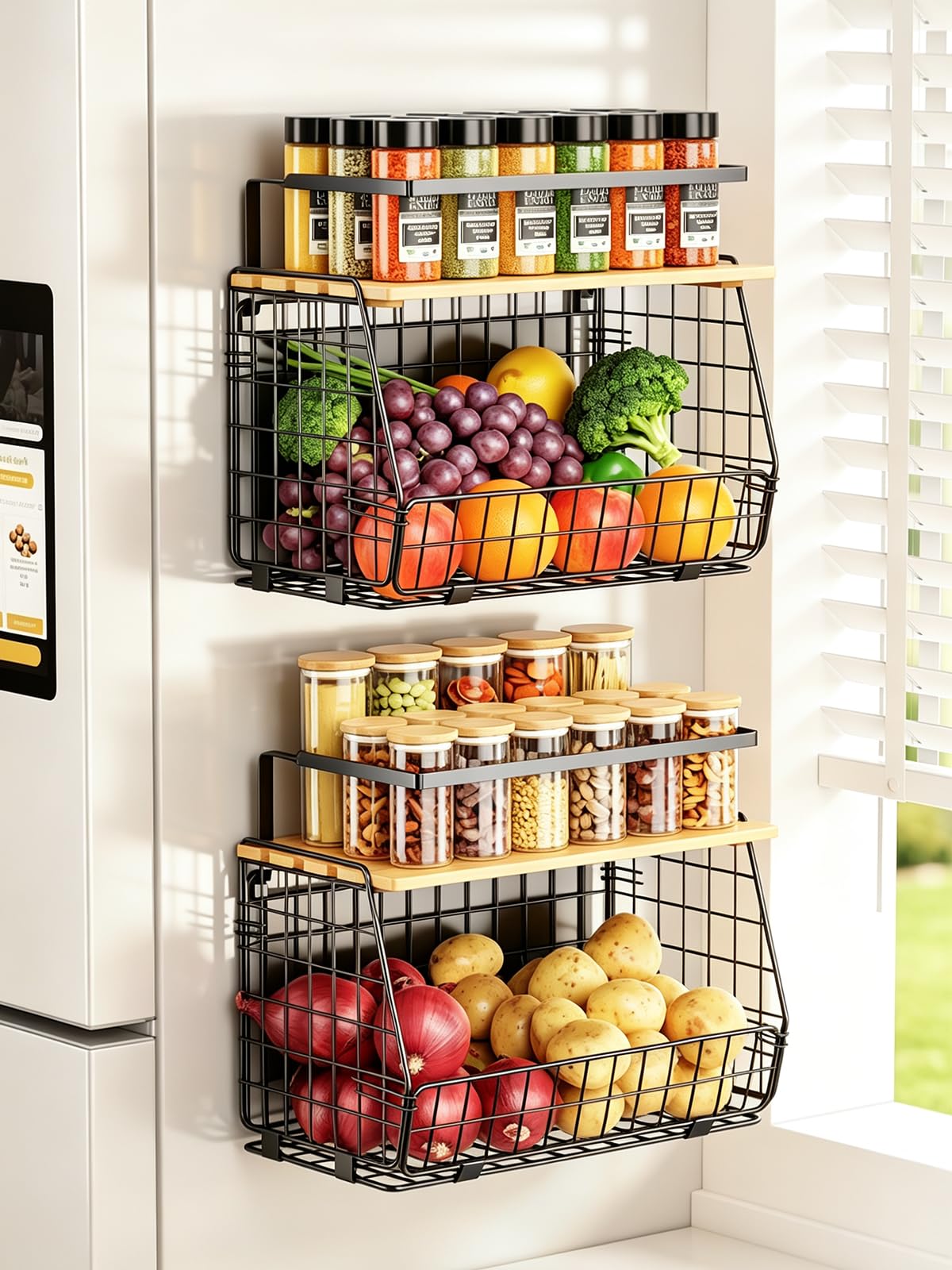 2 Pack Magnetic Shelf for Fridge, Fruit Potato Onion Storage Bins - Image 1