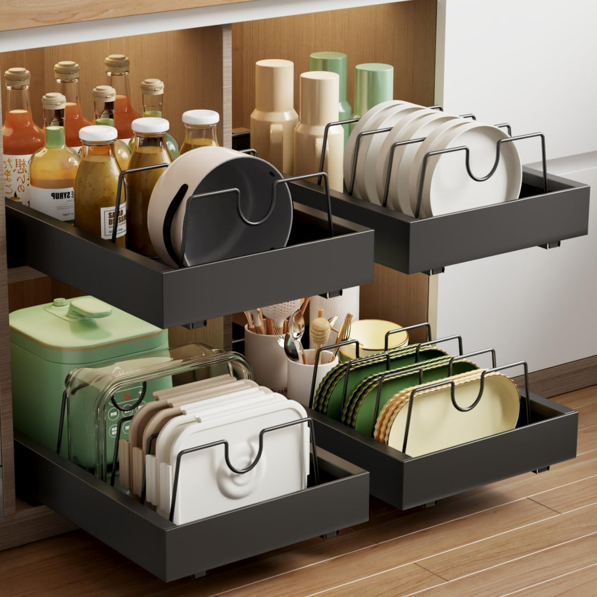 Mustorn 2 Pack Pull Out Cabinet Organizer with 8 - Image 1