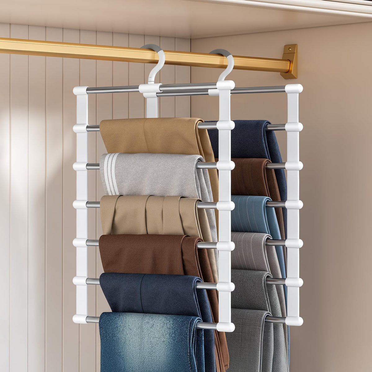 2 Pack Pants Hangers Space Saving, 6 Tier Jeans Organizer - Image 1