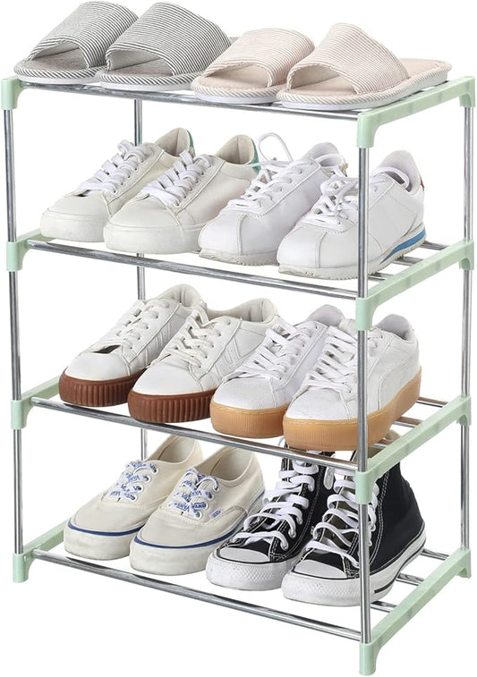 Stackable Small Shoe Rack, Entryway, Hallway and Closet Space Saving Storage and Organization (4-Tier, Green)