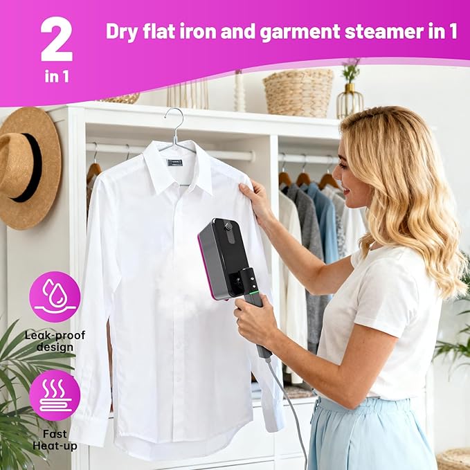 Folding Steam Iron for Clothes, Wet and Dry Iron, Fast Heat-Up, Quick Wrinkle Removal, LCD Display, Powerful Wrinkle Remover for Home, Office