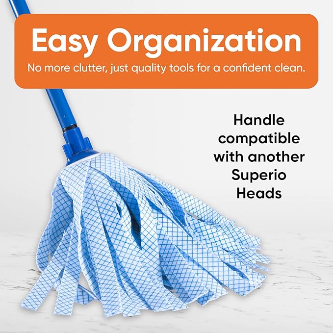 Superio String Mop Cotton Mop for Hardwood Floor Cleaning Self Wringing Mop for Home, Kitchen, Bath, Office Cleaning, Blue Heavy Duty Mop Commercial/Industrial, Aluminum Handle