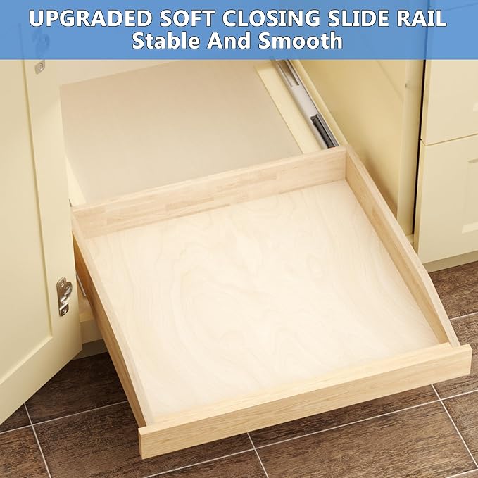 ROOMTEC Pull Out Cabinet Organizer with Soft Close, 19-1/2" W x 21" D, Pull Out Cabinet Drawer for Kitchen cabinets, Pull Out Cabinet Shelf, Finished, Bottom Assembly