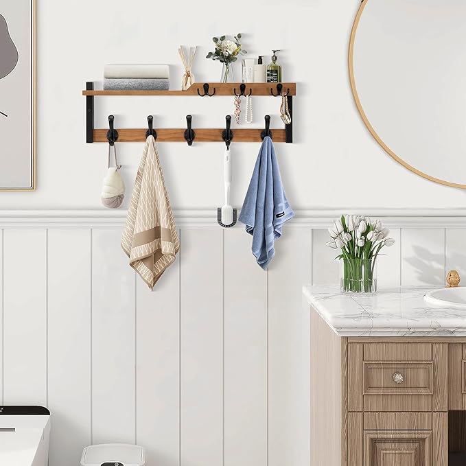 4 in 1 Coat Rack Wall Mount with Shelf, Coat Hooks 25.2" Entryway Coat Hanger with Key Hooks and Mail Holder, Wall Hooks with Shelf, Hat Rack for Wall Key Holder Mail Organizer