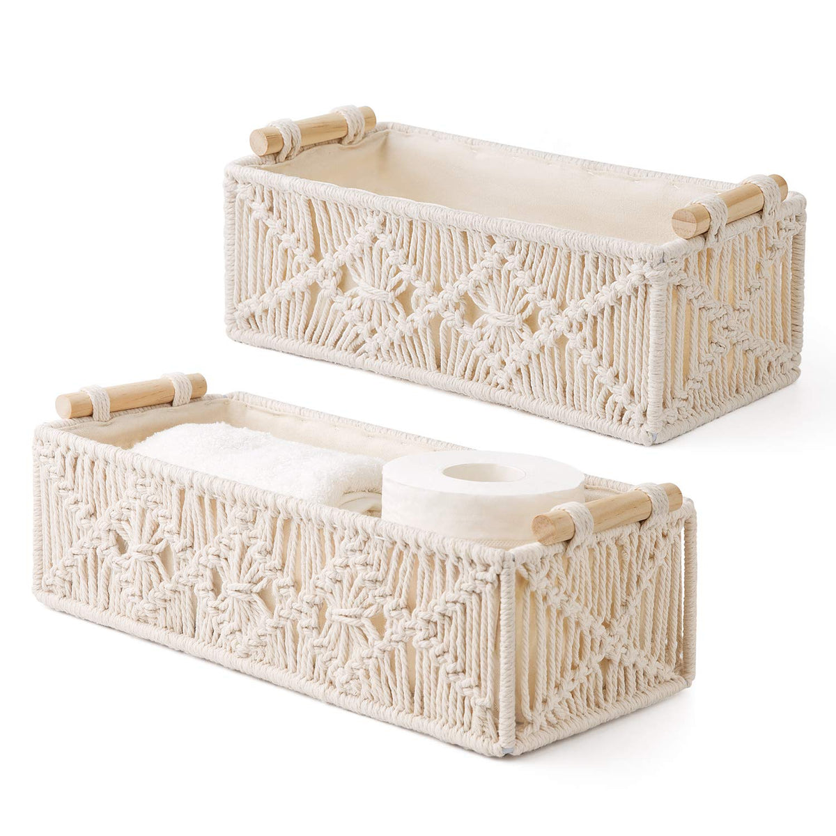 Mkono 2Pc Macrame Storage Basket, Boho Decor Toilet Paper - Image 1