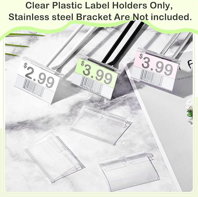 Tatuo 400 Pcs Reusable Plastic Wire Shelf Label Holders, Price Card Sign for Pantry Retail Supermarket Merchandise Shopping Mall Shop Ticket Display Holder Clip on Design, 2.36" L x 1.65" H (Clear)