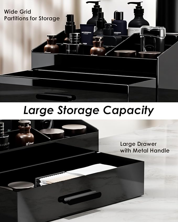 ProCase Cologne Organizer for Men with Drawer, Acrylic Perfume Holder & Bathroom Countertop Organizer for Men & Women, Dresser Vanity Storage for Cologne, Perfume and Skincare -1 Layer, Cup