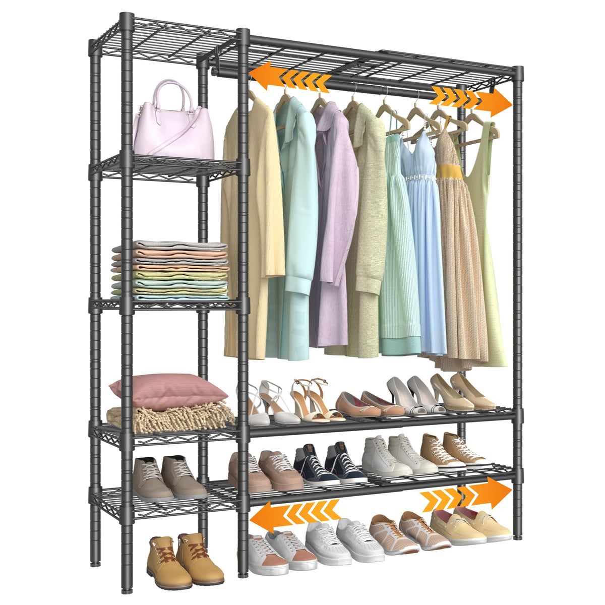 Expandable Clothes Rack with Shelves for Heavy Duty Closet - Image 1