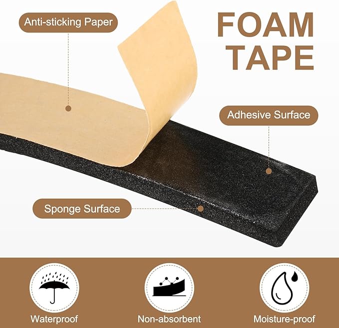 PATIKIL Foam Insulation Tape, 2Pcs 1-1/2" W x 1/16" t x 32.8FT Self Adhesive Weather Stripping Door Seal Strip for Door Window Air Conditioning, Black