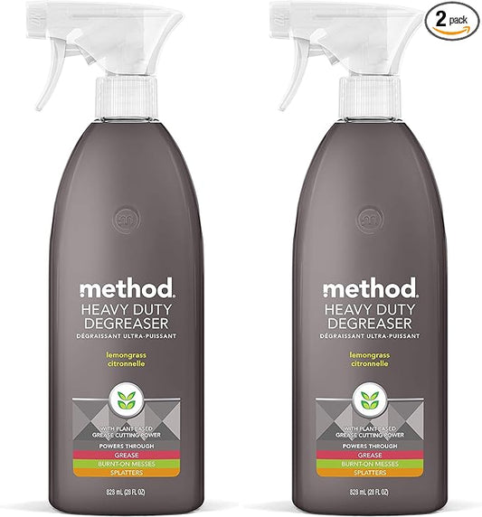 Method Heavy Duty Degreaser, Lemongrass Scent, Oven Cleaner & Stove Top Cleaner, 28 Oz Spray Bottle,(Packaging may vary) (Pack of 2)
