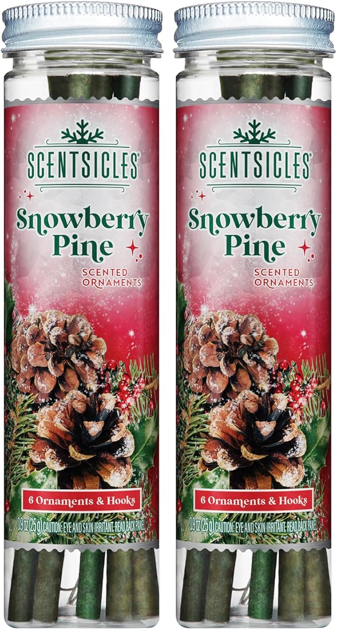 Scentsicles Snowberry Pine Scented Ornaments - 2 Bottles (12 Sticks Total)