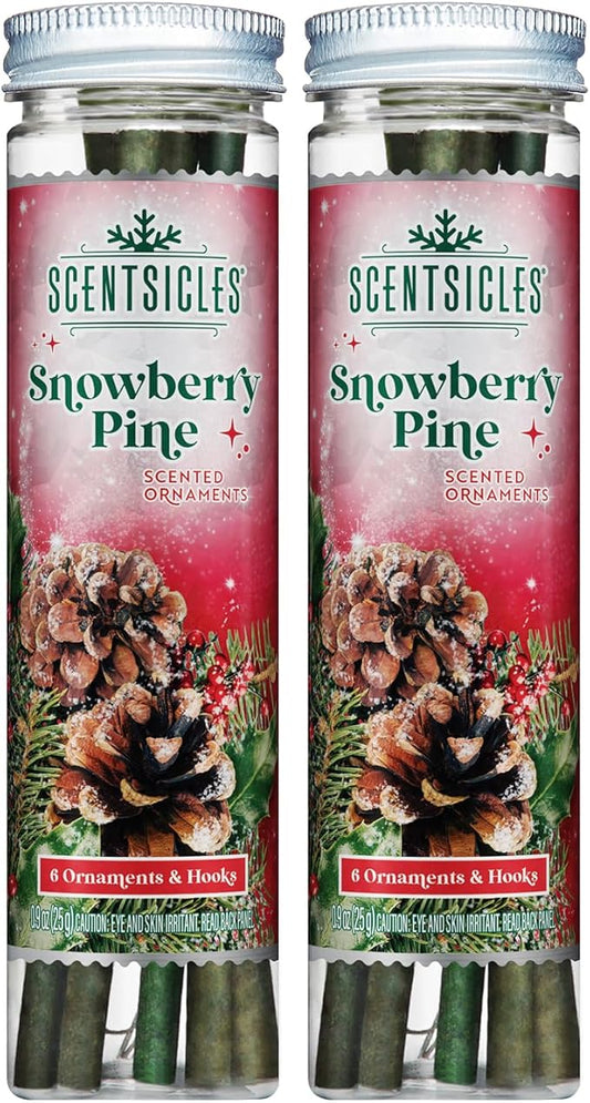 Scentsicles Snowberry Pine Scented Ornaments - 2 Bottles (12 Sticks Total)