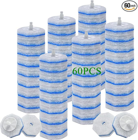 60 Count Toilet Wand Refills Fits Clorox Wand, 3X Cleaning Exclusive Upgrade Formula Disposable Toilet Bowl Wand Refills, No Falling Apart, Fits Most Brand Toilet Brushes Cleaning Systeam