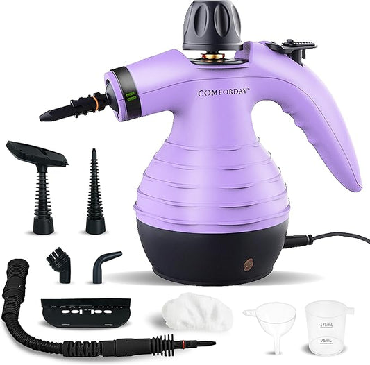 Comforday Multi-Purpose Handheld Pressurized Steam Cleaner with 9-Piece Accessories, Handheld Steamer Perfect for Stain Removal, Curtains, Car Seats, Floor, Bathroom, Window Cleaning (Purple)