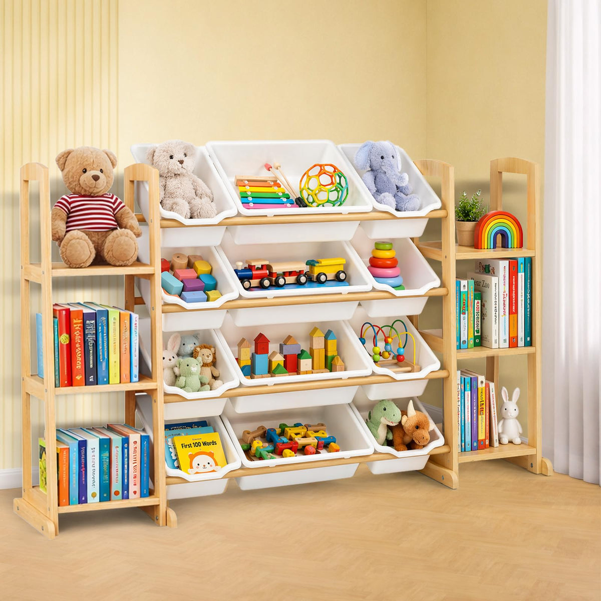 Toy Storage Organizer with Bookshelf – Wooden Toy | Home Organization - Image 1