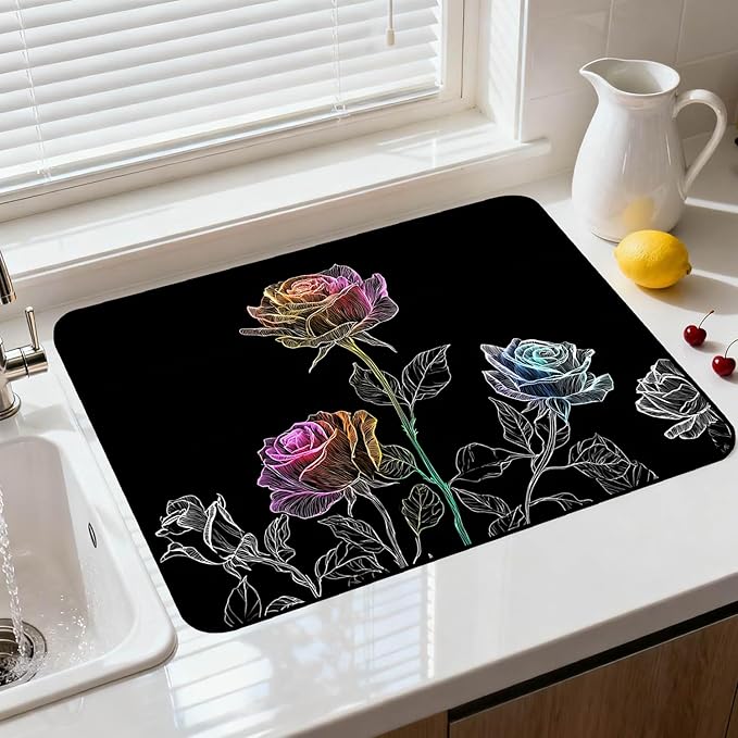 Glass Stove Top Covers for Electric Stove, Heat Resistant Counter Protector Mat, Non Slip Waterproof Surface Cover for Kitchen Counter and Cooktop (Neon Rose Trio, 28"L x 20"W)